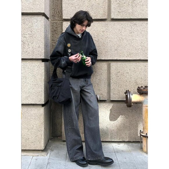 Men's Pink Pullover Plain Preppy Streetwear Cotton Vintage Hoodies Sweatshirt - Picture 5 of 5